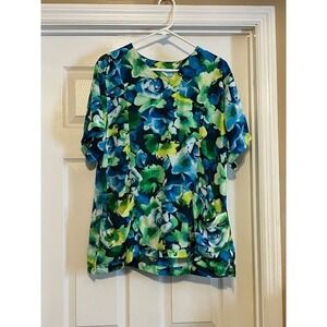 Women's Scrub top size XL, Blue and Green Flowers, Women's Scrubs JOCKEY
